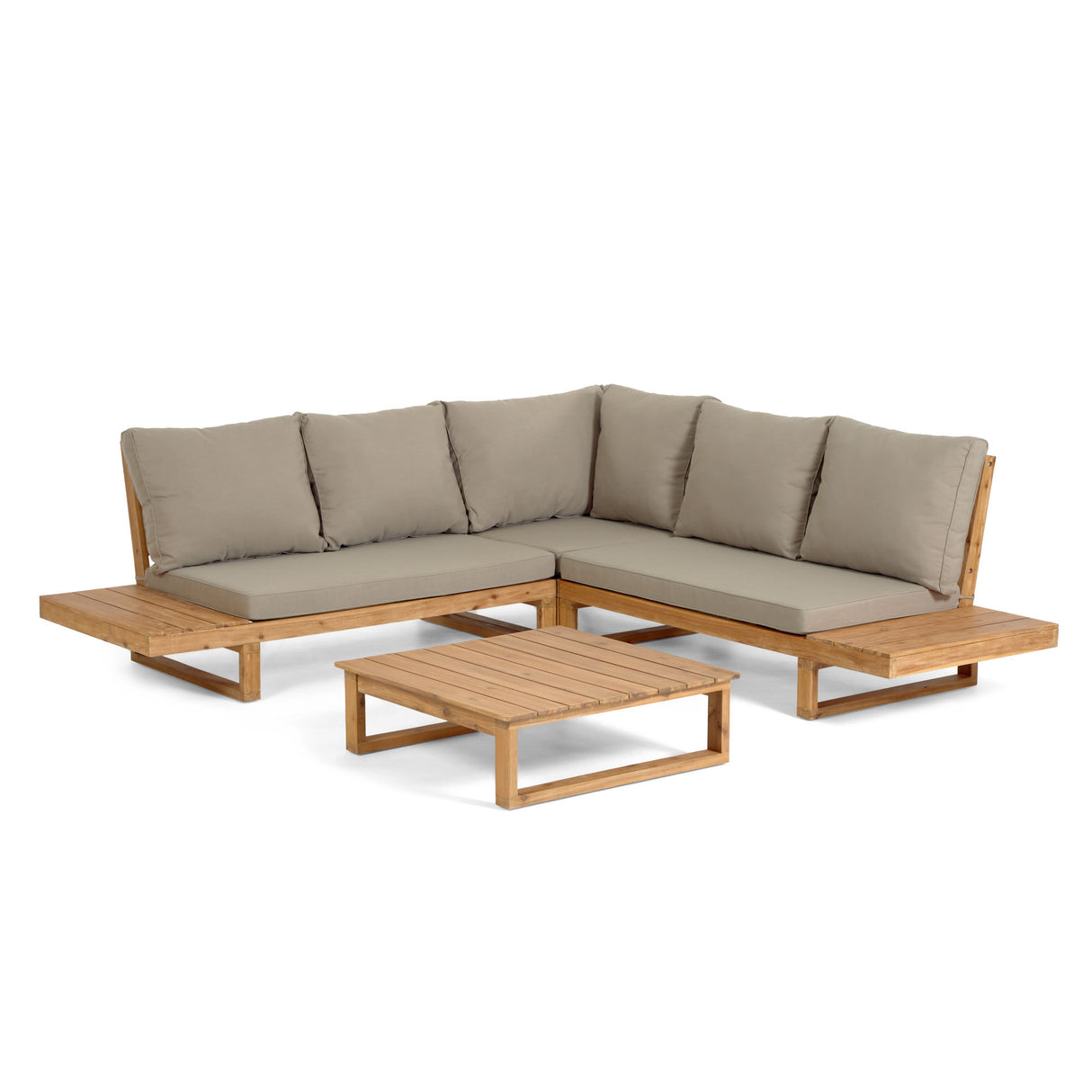 Flaviina Set 5-Sitzer Ecksofa und Tisch aus massivem Akazienholz FSC 100% - ZEN ZONE Furniture