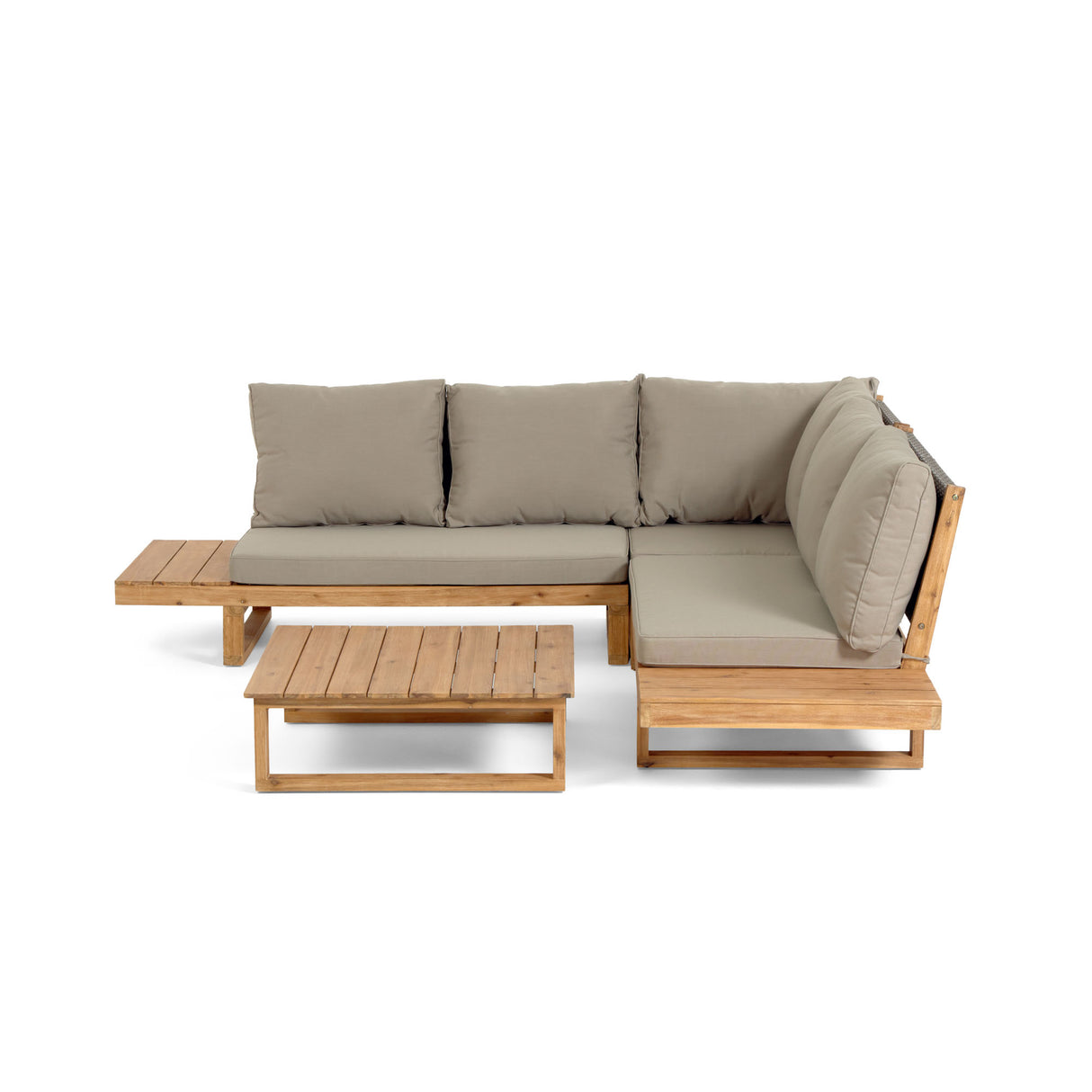 Flaviina Set 5-Sitzer Ecksofa und Tisch aus massivem Akazienholz FSC 100% - ZEN ZONE Furniture