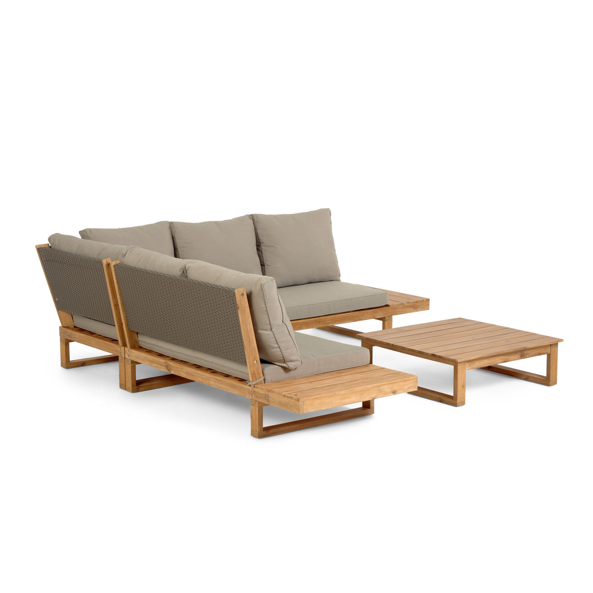 Flaviina Set 5-Sitzer Ecksofa und Tisch aus massivem Akazienholz FSC 100% - ZEN ZONE Furniture
