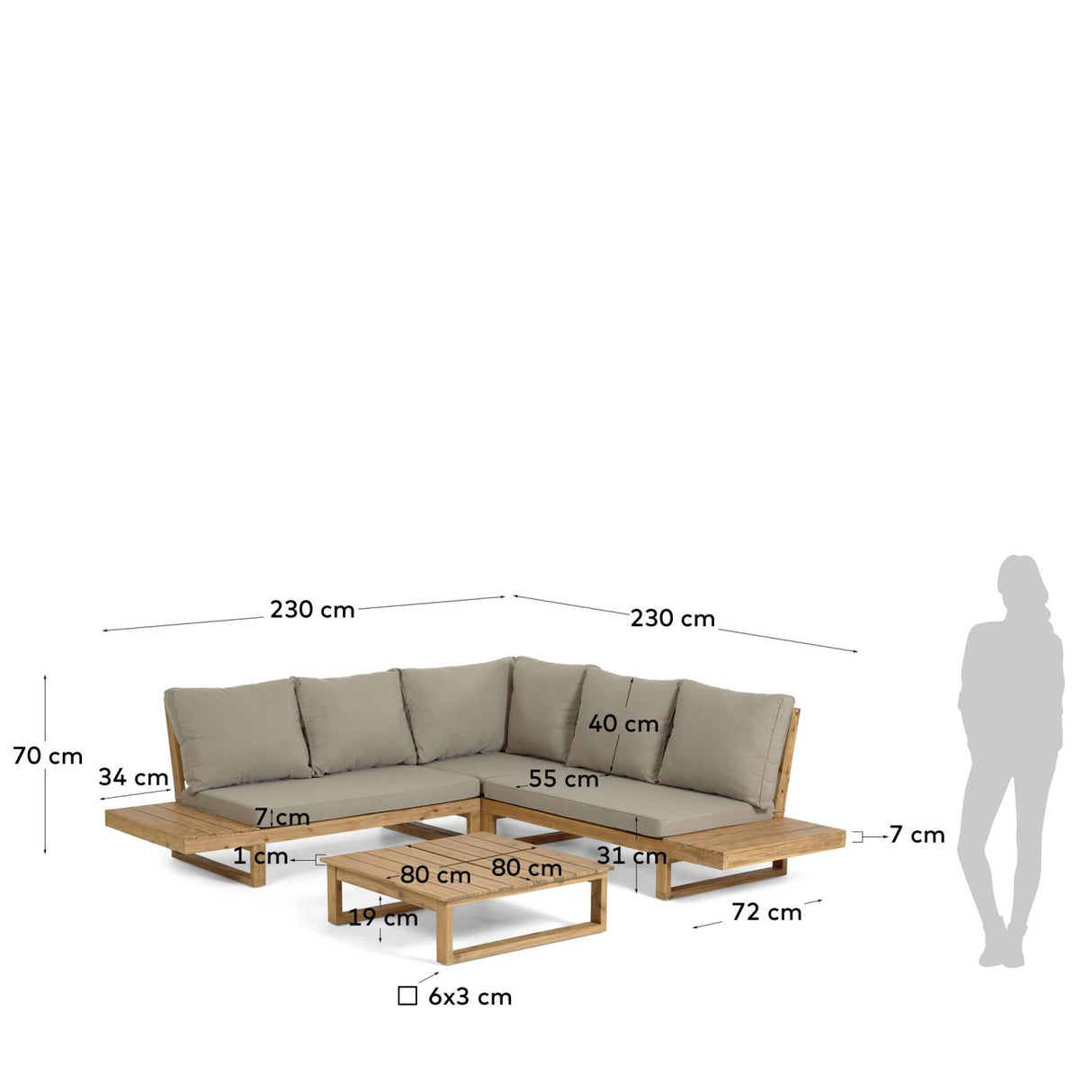 Flaviina Set 5-Sitzer Ecksofa und Tisch aus massivem Akazienholz FSC 100% - ZEN ZONE Furniture