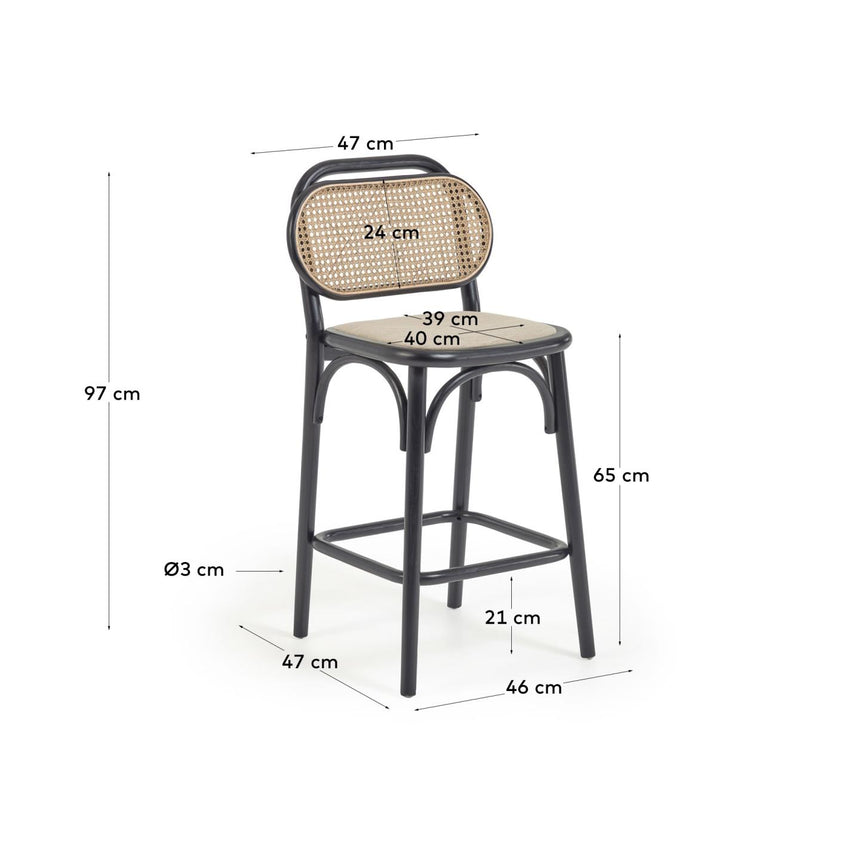 Doriane Hocker massive Ulme schwarzes Lackfinish gepolsterter Sitz 65 cm hoch - ZEN ZONE Furniture