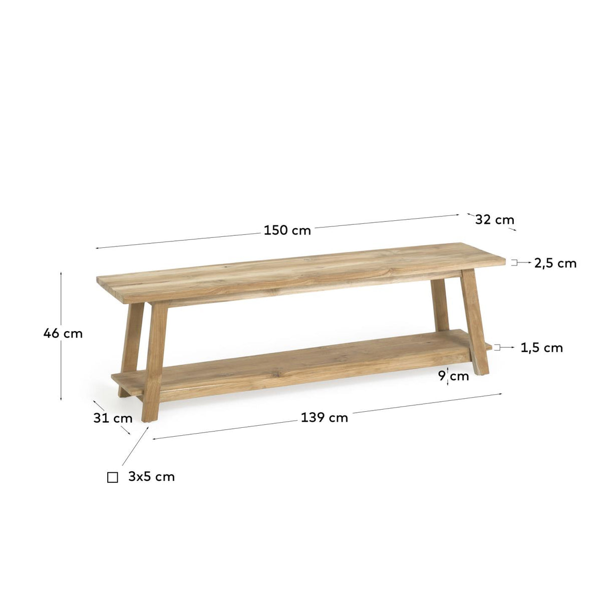 Safara Bank aus massivem recyceltem Teakholz 150 cm - ZEN ZONE Furniture