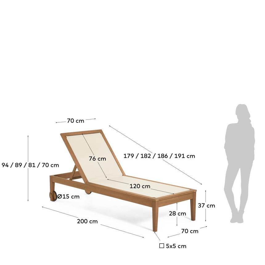Caterin verstellbare Sonnenliege aus massivem Eukalyptusholz FSC 100% in beige - ZEN ZONE Furniture