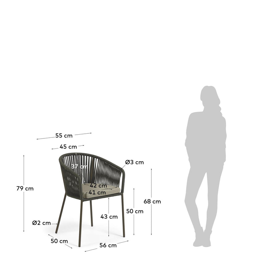 Yanet Stuhl aus Seil in Grün mit Beinen aus verzinktem Stahl - ZEN ZONE Furniture