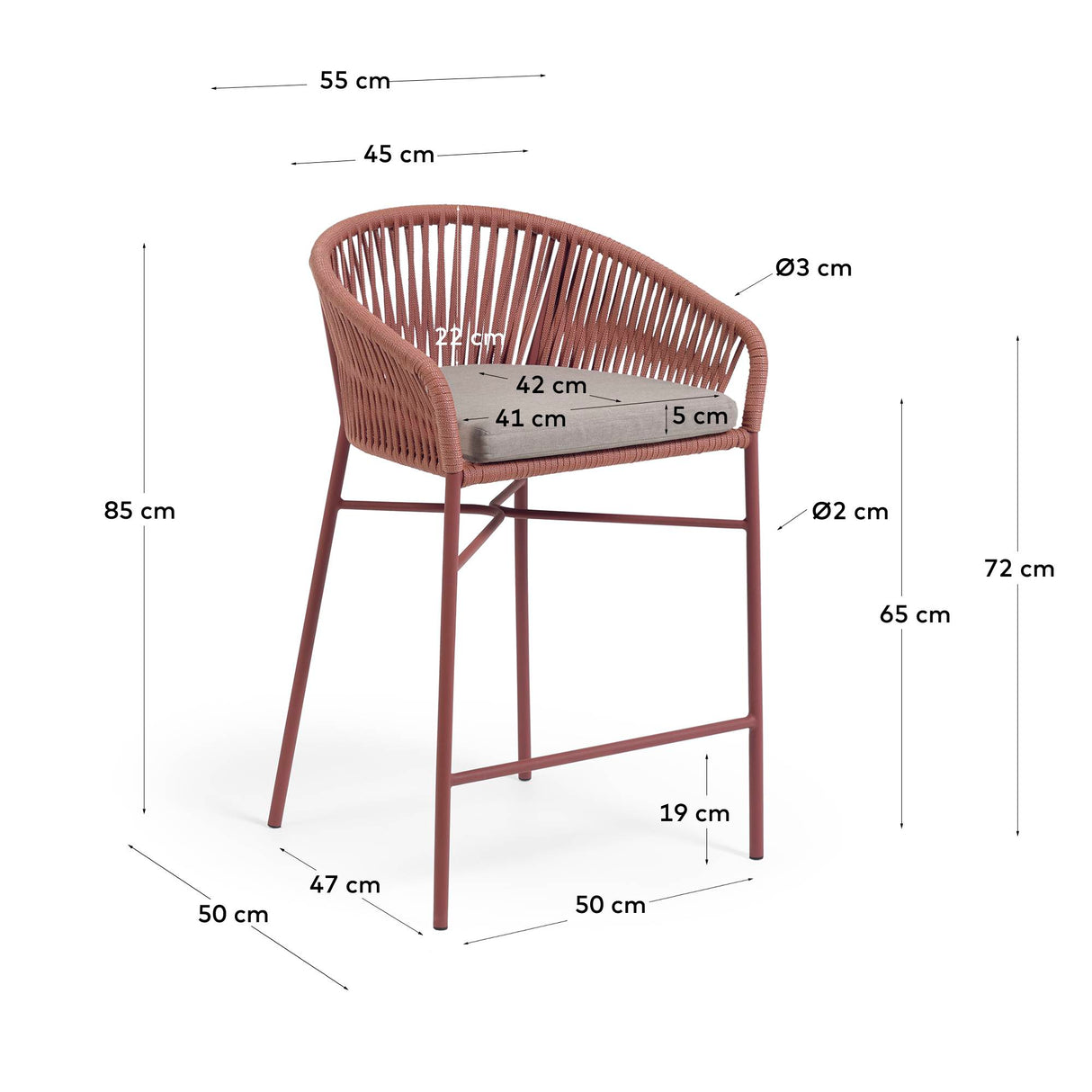 Yanet stapelbarer Hocker aus Seil in Terrakotta Höhe 65 cm - ZEN ZONE Furniture