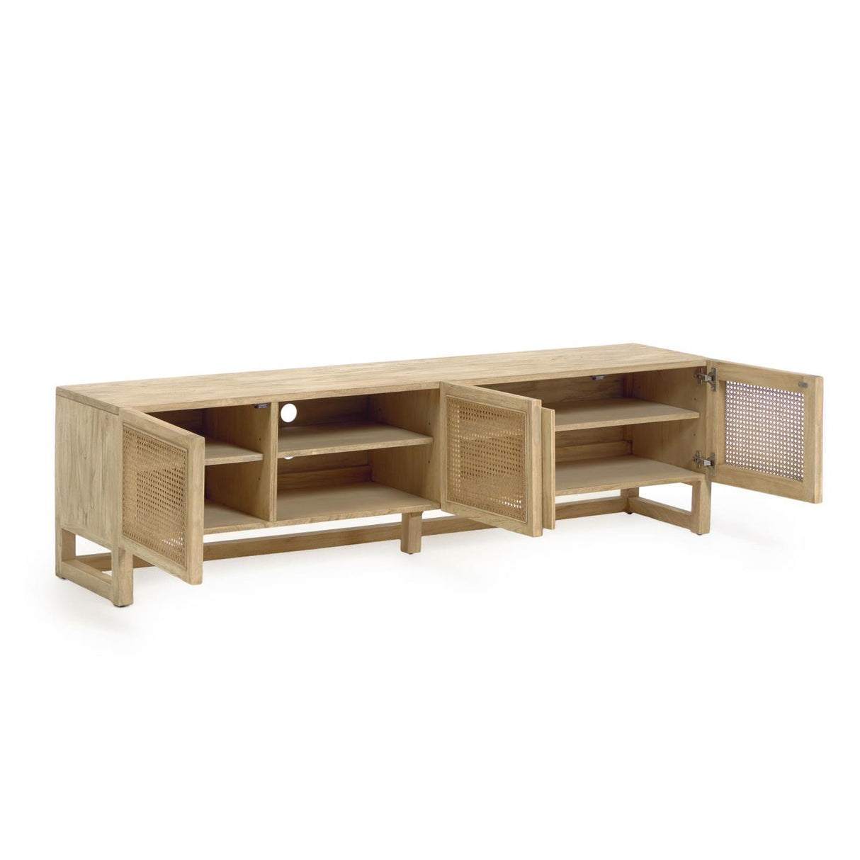 Rexit TV-Schrank 3 Türen aus massivem Mindiholz und Furnier mit Rattan 180 x 50 cm - ZEN ZONE Furniture