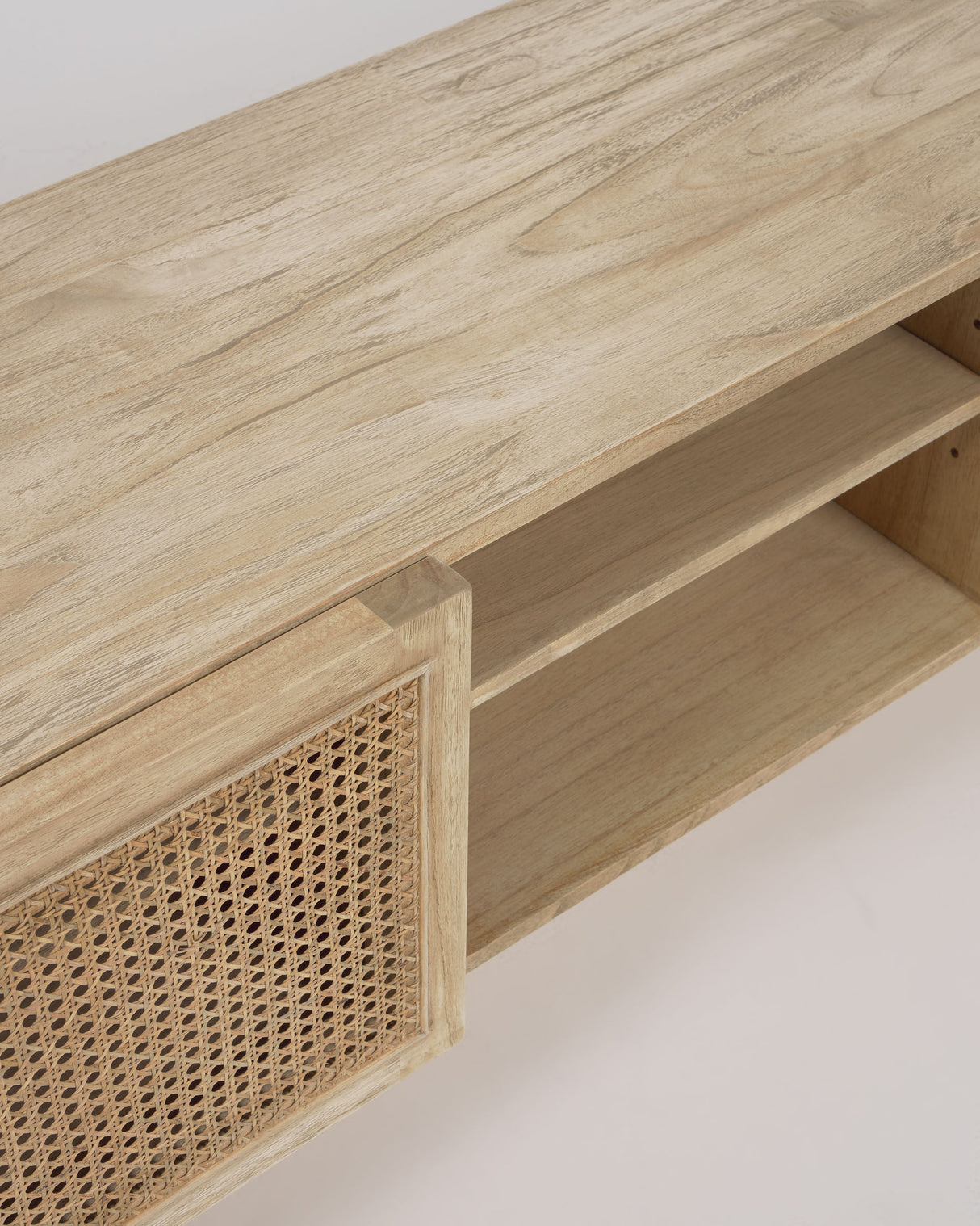 Rexit TV-Schrank 3 Türen aus massivem Mindiholz und Furnier mit Rattan 180 x 50 cm - ZEN ZONE Furniture