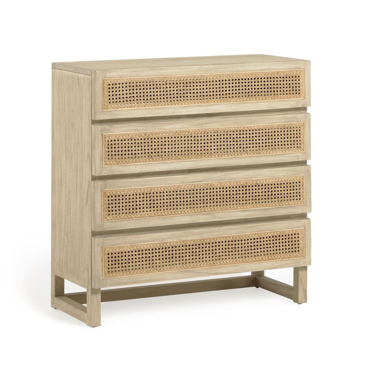 Rexit Kommode mit 4 Schubladen aus massivem Holz und Mindi Furnier mit Rattan 90 x 93 cm - ZEN ZONE Furniture