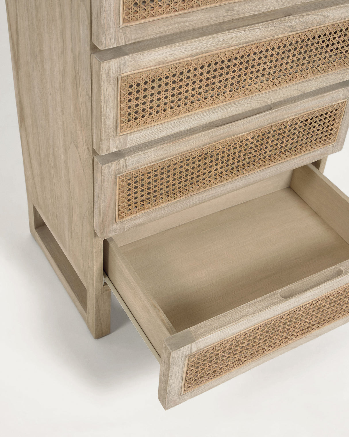 Rexit Kommode mit 5 Schubladen aus massivem Holz und Mindi Furnier mit Rattan 60 x 113 cm - ZEN ZONE Furniture