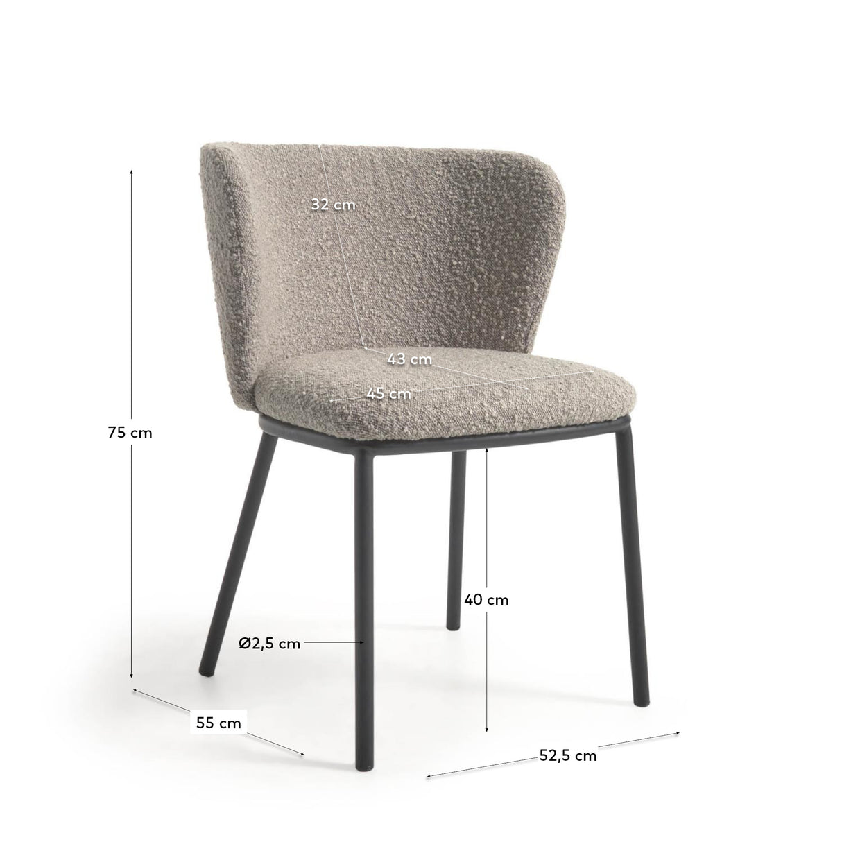 Ciselia Stuhl mit hellgrauem Bouclé-Bezug und schwarzem Metall - ZEN ZONE Furniture