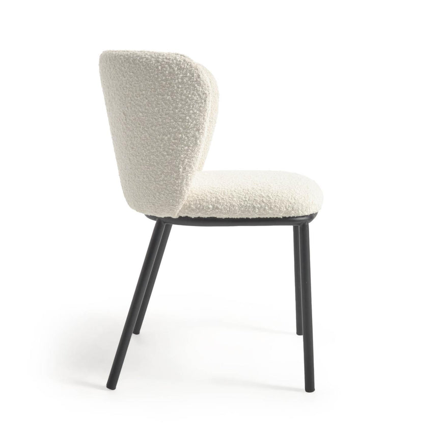 Ciselia Stuhl aus weißem Bouclé und Stahlbeinen mit schwarzem Finish, FSC Mix Credit - ZEN ZONE Furniture