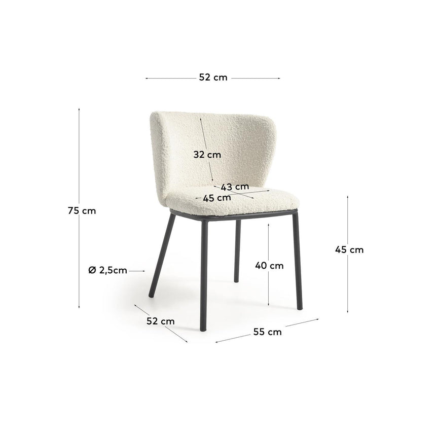Ciselia Stuhl aus weißem Bouclé und Stahlbeinen mit schwarzem Finish, FSC Mix Credit - ZEN ZONE Furniture