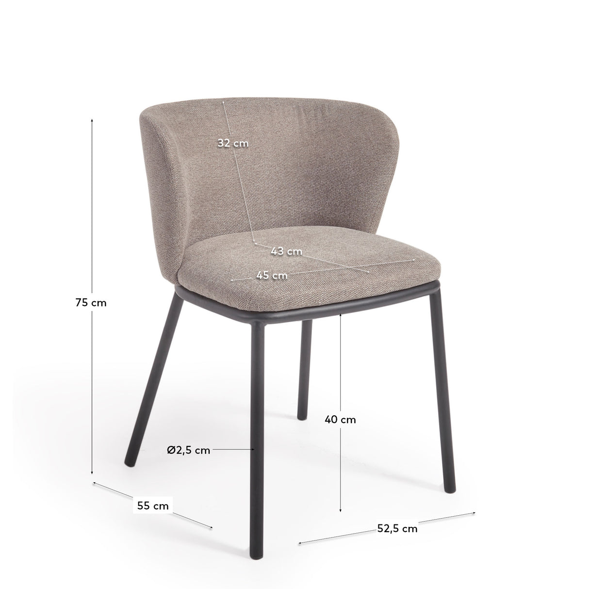 Ciselia Stuhl hellbraune Chenille und Stahl in Schwarz - ZEN ZONE Furniture