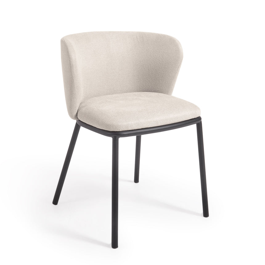 Ciselia Stuhl beiger Chenille und Stahlbeinen mit schwarzem Finish, FSC Mix Credit - ZEN ZONE Furniture
