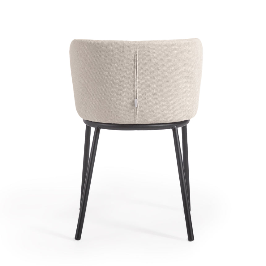 Ciselia Stuhl beiger Chenille und Stahlbeinen mit schwarzem Finish, FSC Mix Credit - ZEN ZONE Furniture