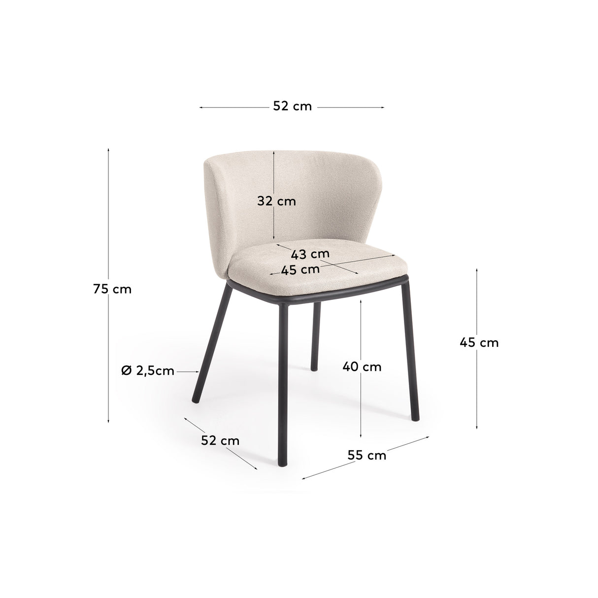 Ciselia Stuhl beiger Chenille und Stahlbeinen mit schwarzem Finish, FSC Mix Credit - ZEN ZONE Furniture