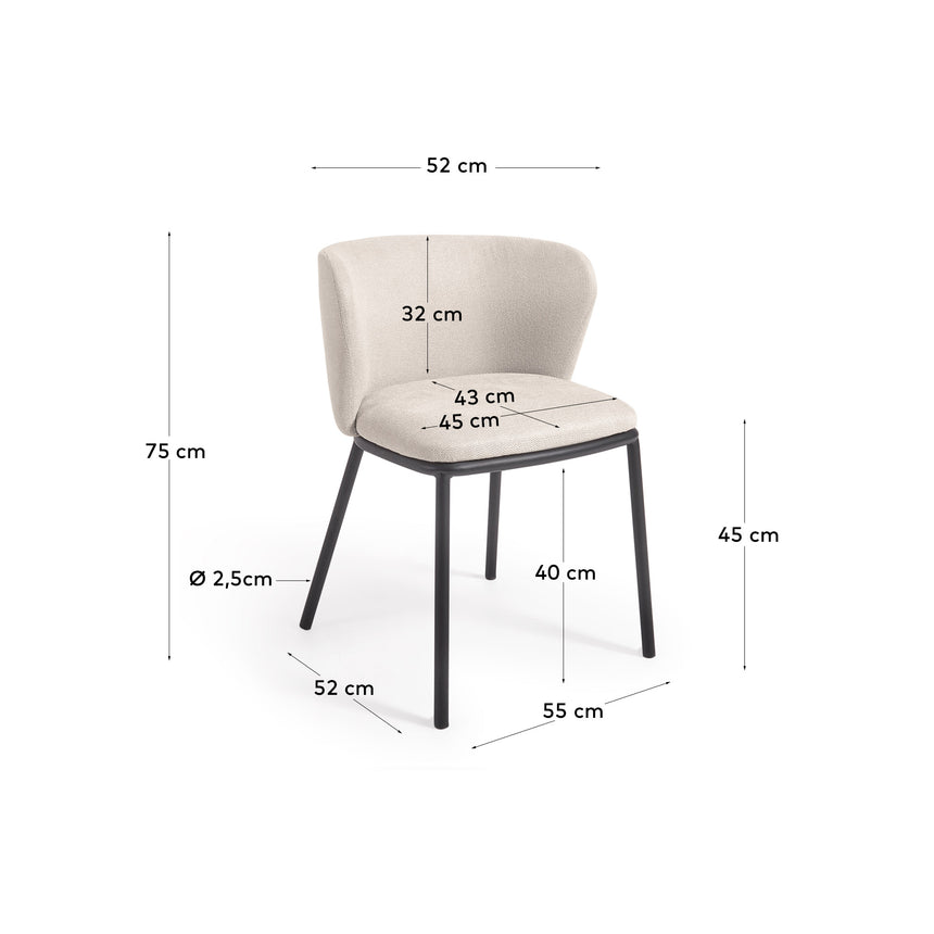 Ciselia Stuhl beiger Chenille und Stahlbeinen mit schwarzem Finish, FSC Mix Credit - ZEN ZONE Furniture