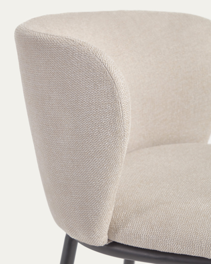 Ciselia Stuhl beiger Chenille und Stahlbeinen mit schwarzem Finish, FSC Mix Credit - ZEN ZONE Furniture