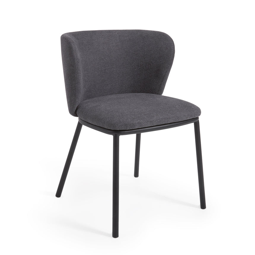 Ciselia Stuhl dunkelgrauer Chenille und Stahlbeinen mit schwarzem Finish, FSC Mix Credit - ZEN ZONE Furniture