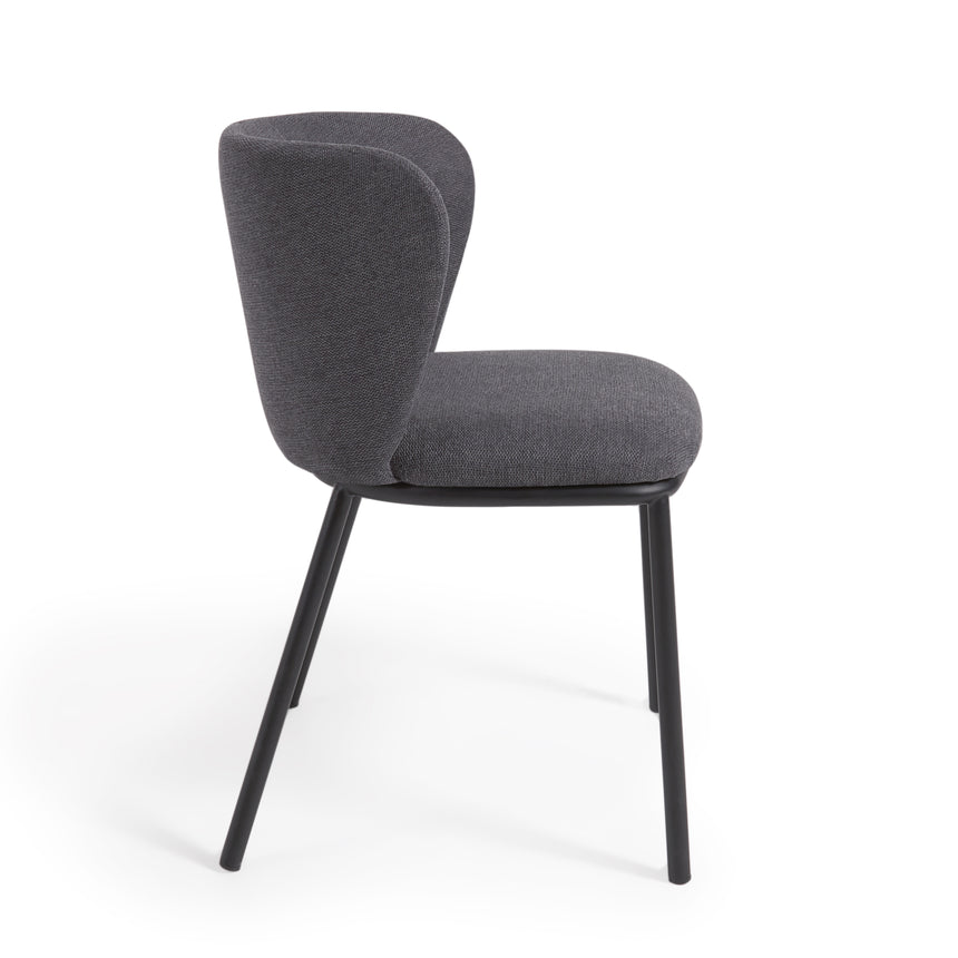 Ciselia Stuhl dunkelgrauer Chenille und Stahlbeinen mit schwarzem Finish, FSC Mix Credit - ZEN ZONE Furniture