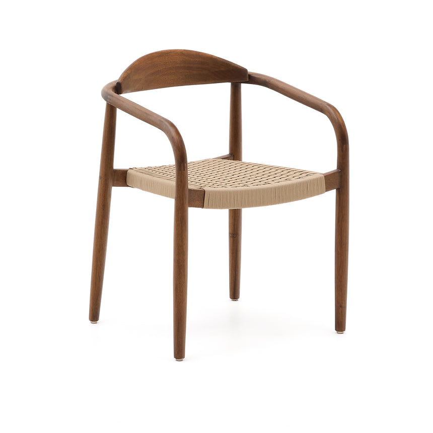 Nina stapelbarer Stuhl aus massivem Akazienholz mit Nussholzfinish und Seil in Beige FSC 100% - ZEN ZONE Furniture