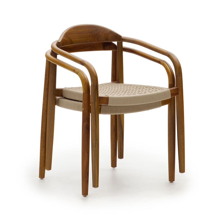 Nina stapelbarer Stuhl aus massivem Akazienholz mit Nussholzfinish und Seil in Beige FSC 100% - ZEN ZONE Furniture