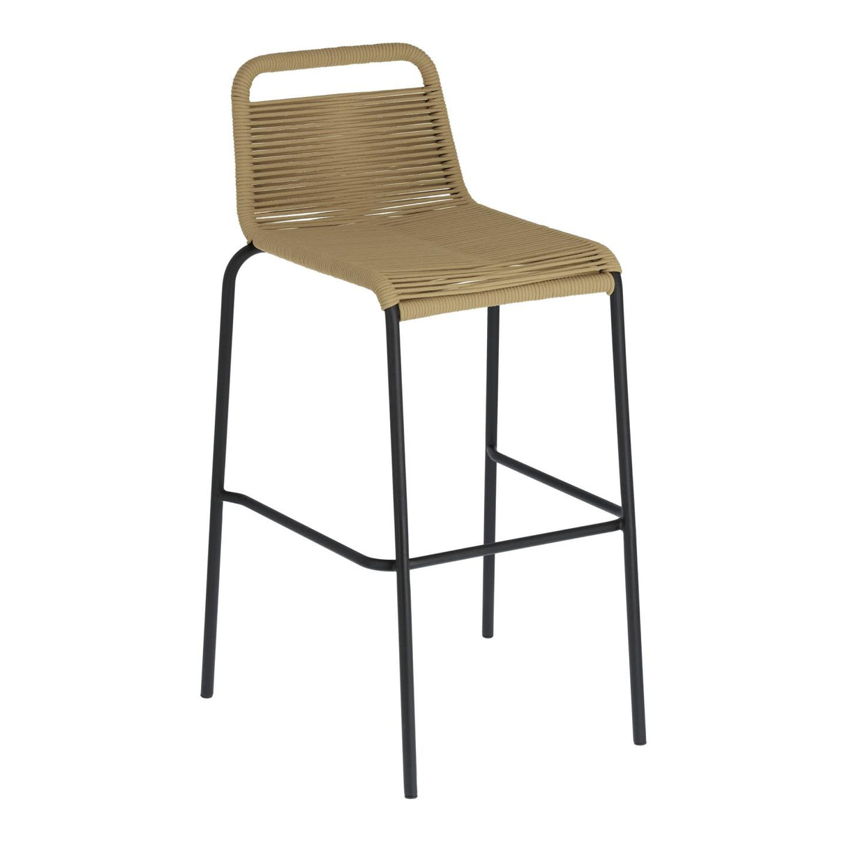 Lambton stapelbarer Hocker aus braunem Seil und Stahl mit schwarzem Finish Höhe 74 cm - ZEN ZONE Furniture
