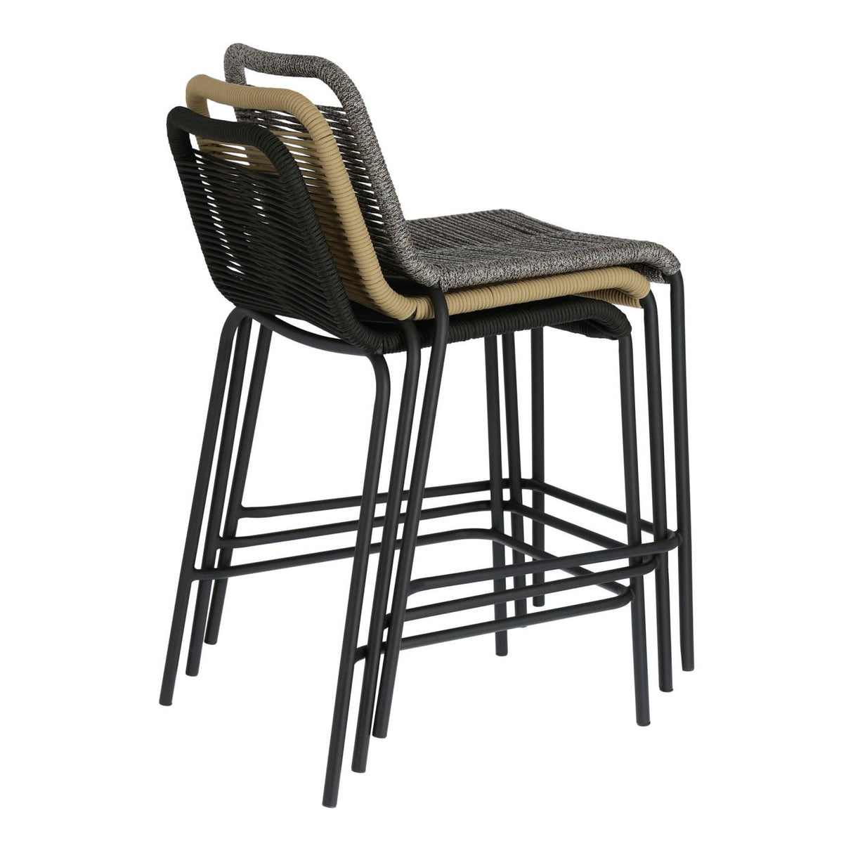 Lambton Hocker aus braunem Seil und Stahl mit schwarzem Finish Höhe 62 cm - ZEN ZONE Furniture