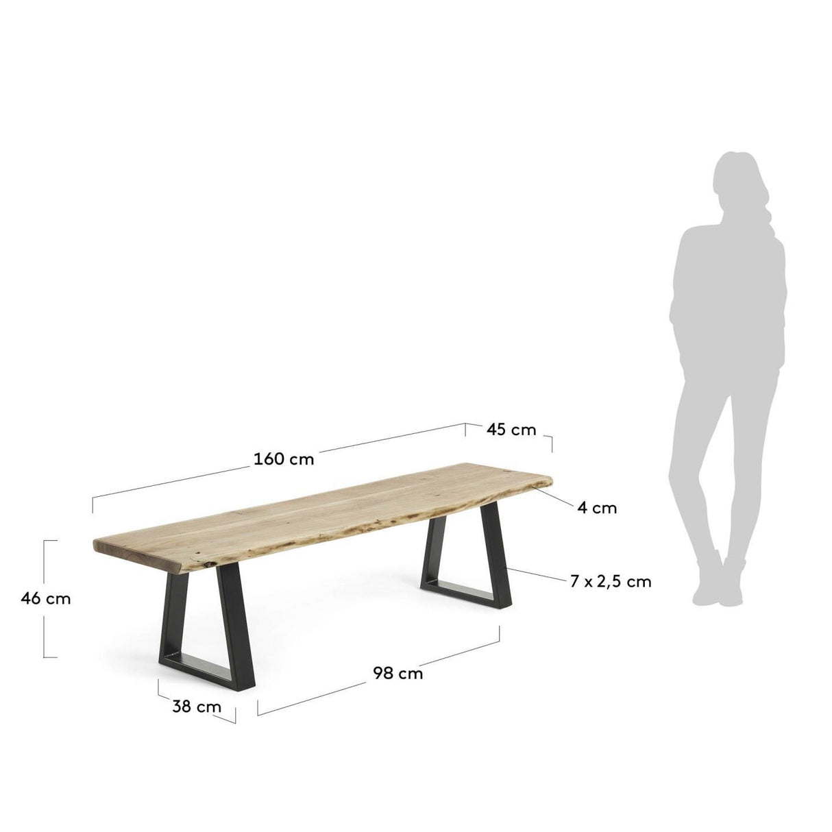 Alaia Bank aus massivem Akazienholz und Stahl schwarz lackiert 160 cm - ZEN ZONE Furniture