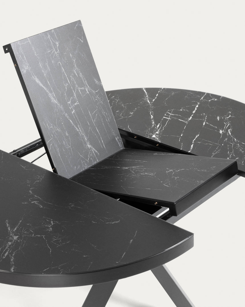 Vashti Ausziehtisch Feinsteinzeugplatte Schwarz Ø 120 x 120 oder 160 cm - ZEN ZONE Furniture