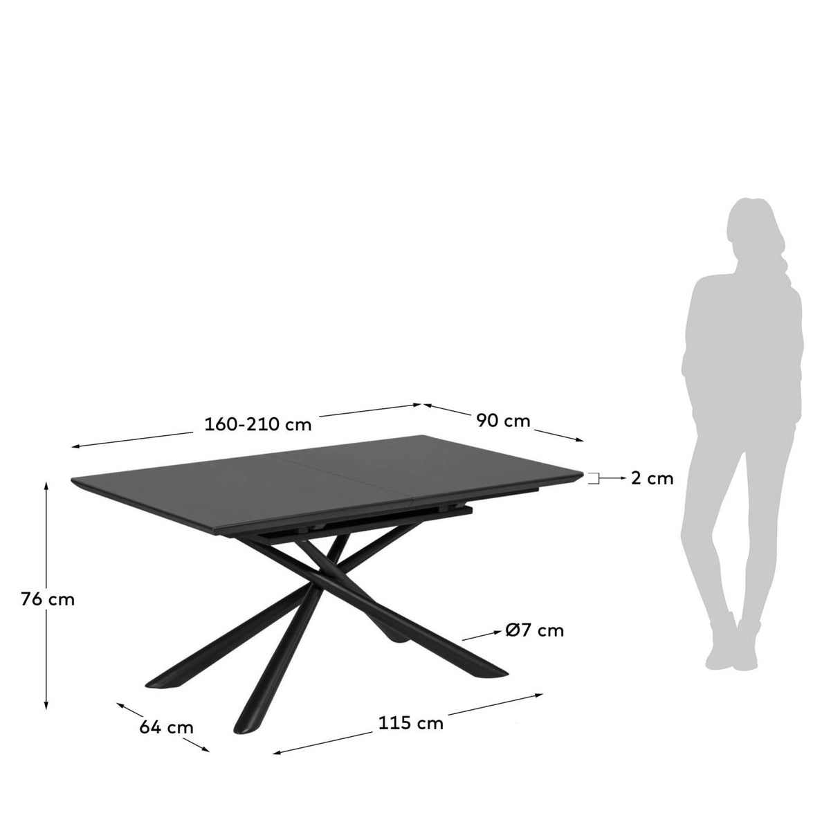 Theone Ausziehtisch Schwarz 160 (210) x 90 cm - ZEN ZONE Furniture