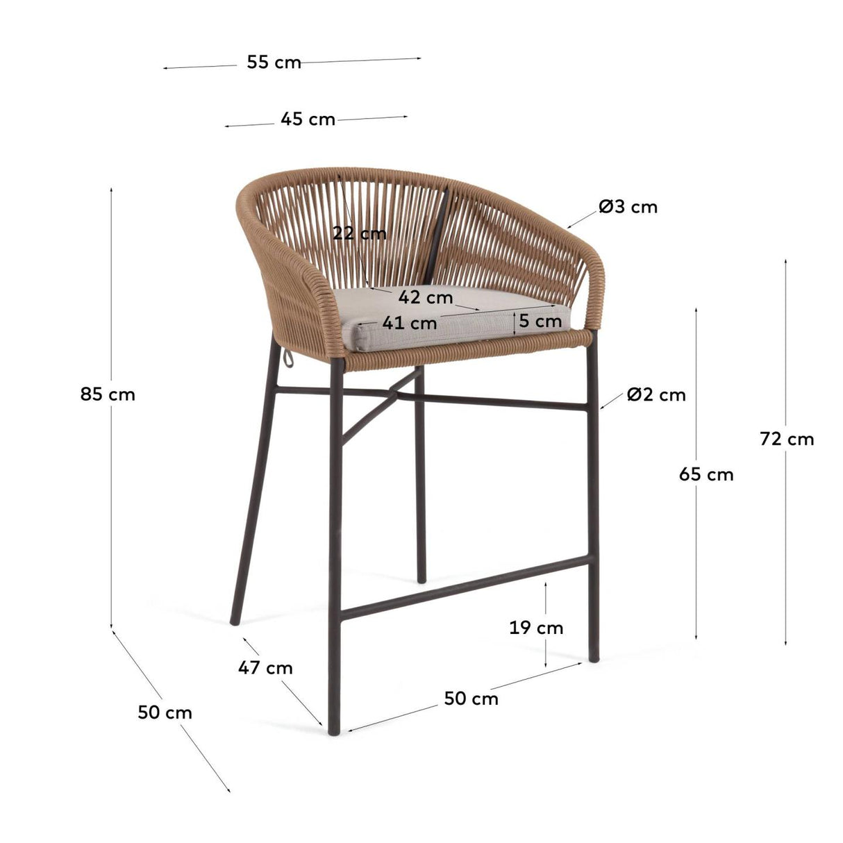Yanet Hocker aus beigem Seil Höhe 65 cm - ZEN ZONE Furniture