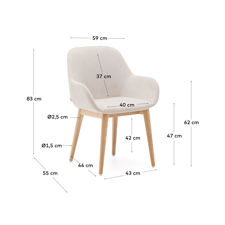 Konna Stuhl in Beige und Beine aus massivem Eschenholz mit natürlichem Finish - ZEN ZONE Furniture