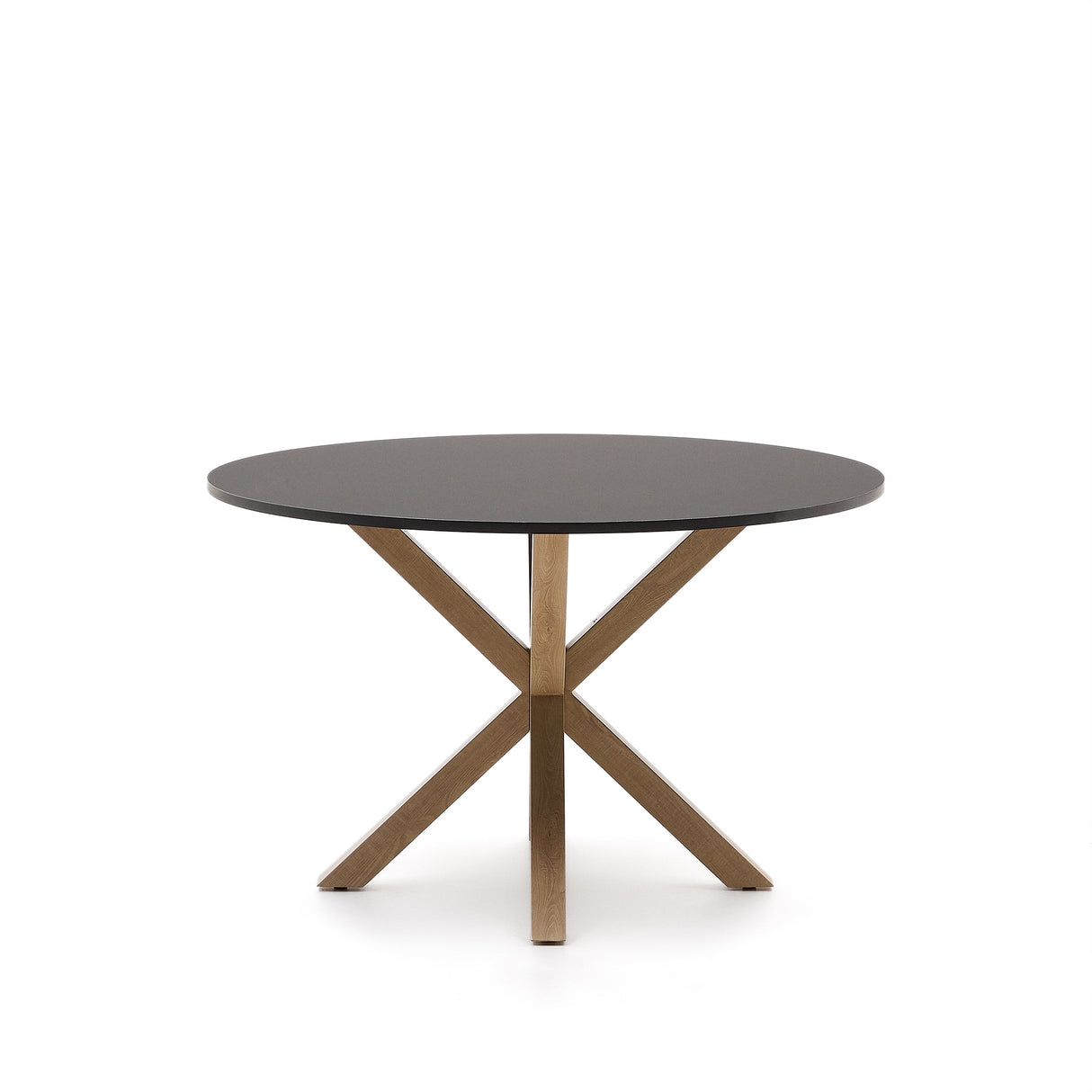 Argo runder Tisch mit schwarzer MDF-Platte und Stahlbeinen mit Holzeffekt Ø 119 cm - ZEN ZONE Furniture