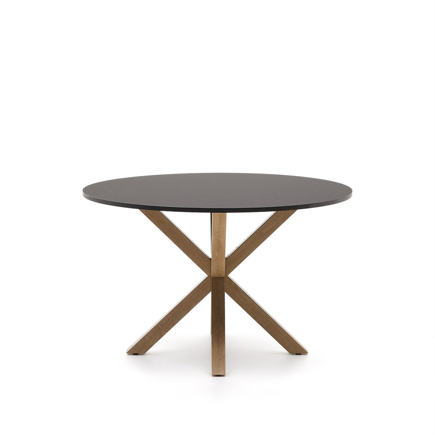 Argo runder Tisch mit schwarzer MDF-Platte und Stahlbeinen mit Holzeffekt Ø 119 cm - ZEN ZONE Furniture