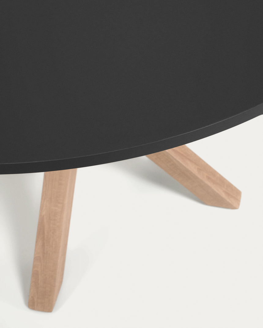 Argo runder Tisch mit schwarzer MDF-Platte und Stahlbeinen mit Holzeffekt Ø 119 cm - ZEN ZONE Furniture