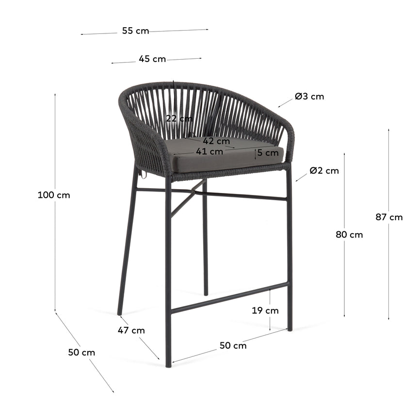 Yanet stapelbarer Hocker aus schwarzem Seil Höhe 80 cm - ZEN ZONE Furniture