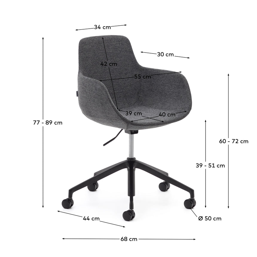 Tissiana Schreibtischstuhl Dunkelgrau und Aluminium mattschwarzer Oberfläche - ZEN ZONE Furniture