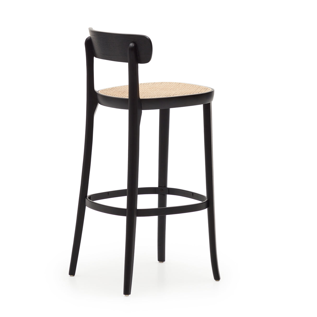 Romane Hocker aus Buchenholz mit schwarzem Finish, Eschenfurnier und Rattan Höhe 75 cm - ZEN ZONE Furniture