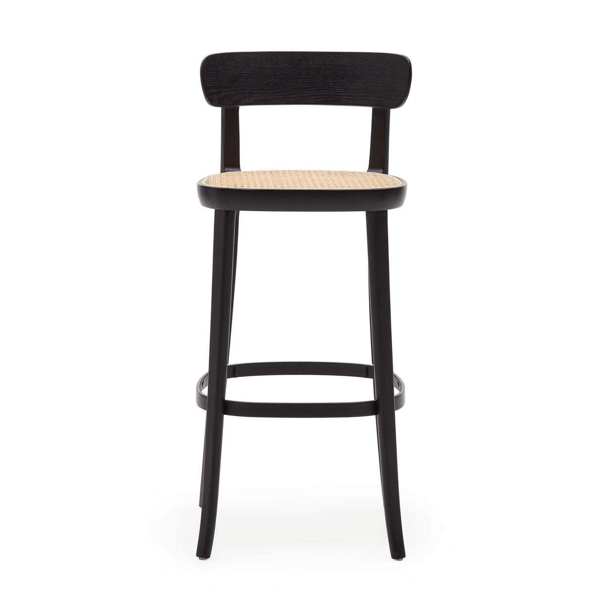 Romane Hocker aus Buchenholz mit schwarzem Finish, Eschenfurnier und Rattan Höhe 75 cm - ZEN ZONE Furniture