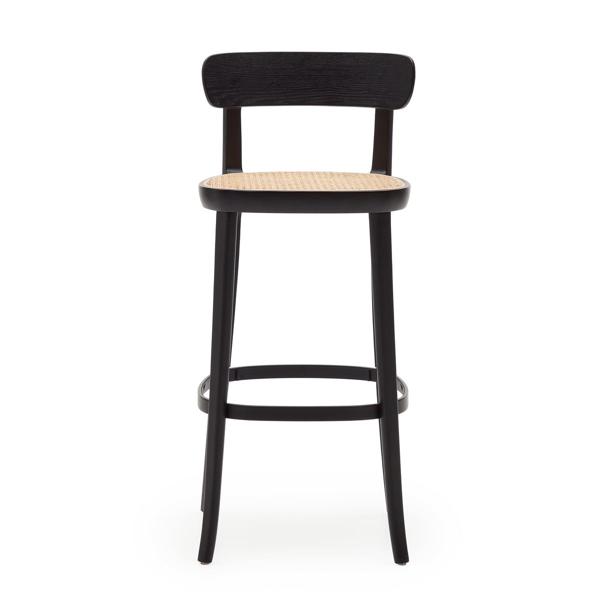 Romane Hocker aus Buchenholz mit schwarzem Finish, Eschenfurnier und Rattan Höhe 75 cm - ZEN ZONE Furniture