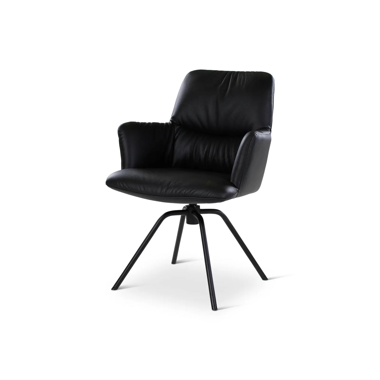 BOSTON Essstuhl aus schwarzem Leder, drehbar, mit schwarzen Metallbeinen - ZEN ZONE Furniture