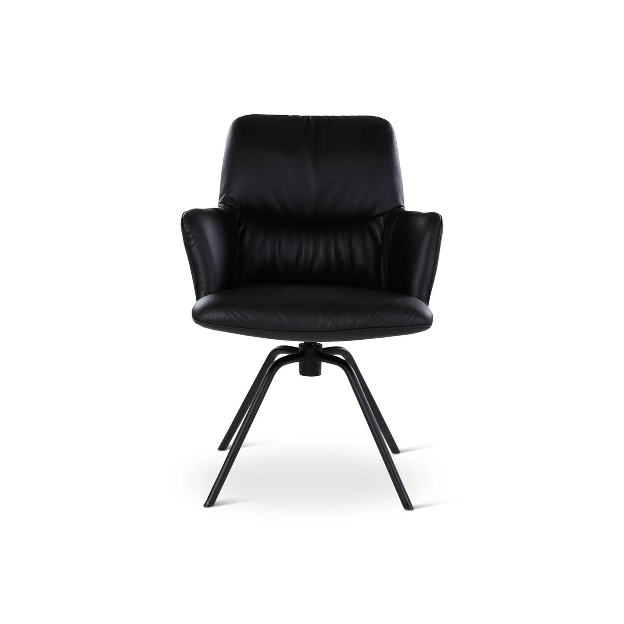 BOSTON Essstuhl aus schwarzem Leder, drehbar, mit schwarzen Metallbeinen - ZEN ZONE Furniture