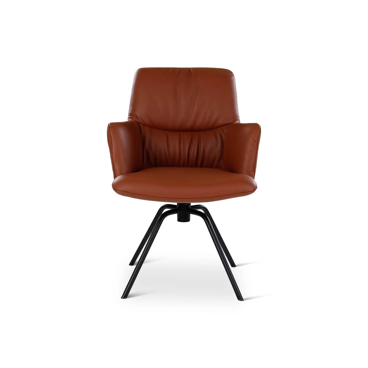 BOSTON Essstuhl aus cognacfarbenem Leder, drehbar, mit schwarzen Metallbeinen - ZEN ZONE Furniture