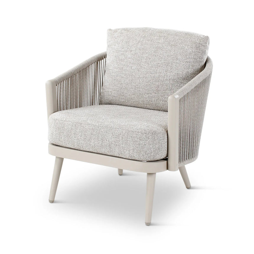 Gartensessel Mikos aus Aluminium mit steinfarbenen Kissen aus Outdoor-Stoff, 73x81x78 cm - ZEN ZONE Furniture