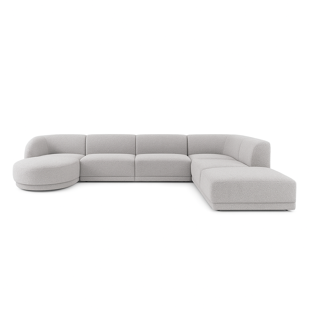 Miley 6-Sitzer Panorama-Sofa Rechts mit Bezug aus Samt oder Boucle, 330x255 cm - ZEN ZONE Furniture