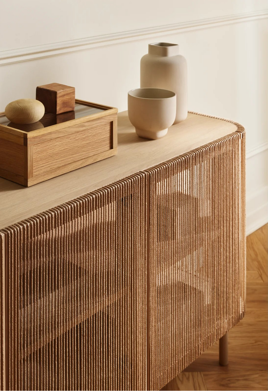 Sideboard Cord, en chêne huilé, avec placage en bois cannelé, 216 cm