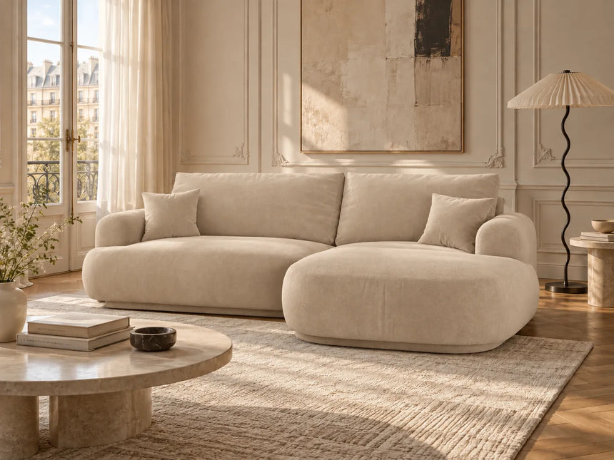 Canapé d'angle modulable 5 places Luce, angle droit, avec fonction convertible, dépliable, en velours, bouclé ou tissu structuré, 271x174 cm