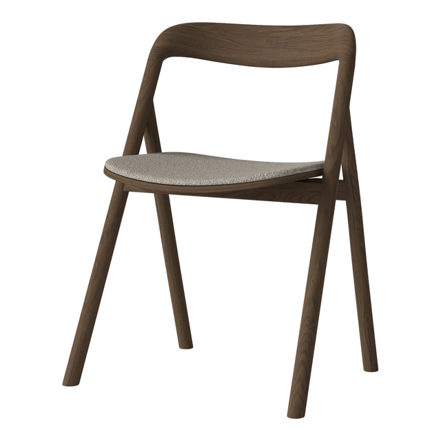 Fenri Gepolsterter Esstischstuhl aus Dunkel geölter Eiche, Monza - Bouclé und Textur, Sand - ZEN ZONE Furniture