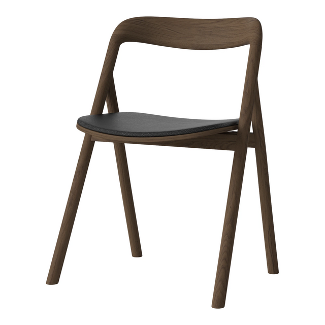 Fenri Gepolsterter Esstischstuhl aus Dunkel geölter Eiche, Quattro by Spoor - Leder, Black - ZEN ZONE Furniture